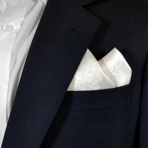 New - Men's 2 PT. White Silky Floral Satin Pre-Folded Pocket Square Insert - Picture 9 of 9